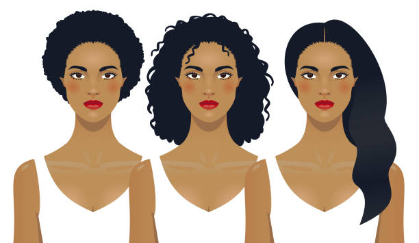 Black woman hair Black woman hair from thick afro to straight long hair. black hair illustrations stock illustrations