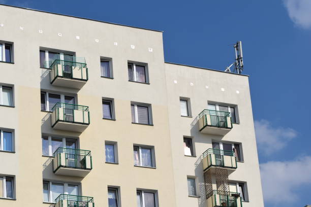 View up on the block of flats with prefabricated.