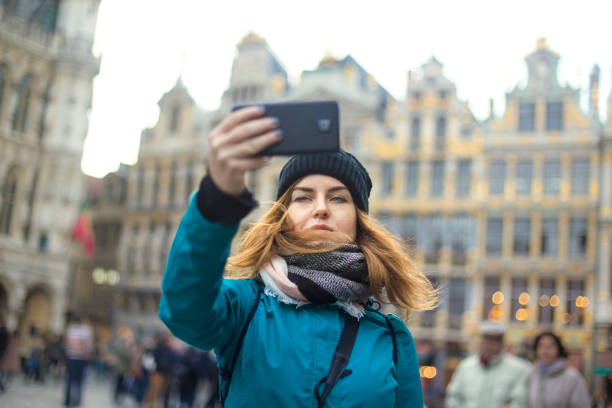 istock Tourist taking a selfie in Brussels 1142278232