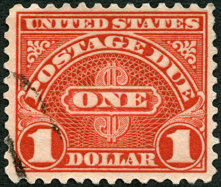 Postage stamp printed in the USA shows the post stamp one dollar in 1914