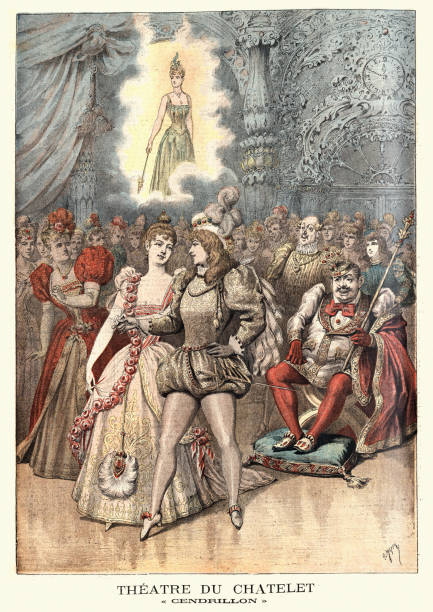 Scene from Cendrillon (Cinderella), Theatre du Chatelet, Paris, 1890s Vintage engraving a Scene from Cendrillon (Cinderella), Theatre du Chatelet. theater industry illustrations stock illustrations