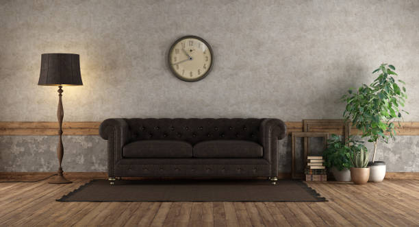 istock Retro living room with leather sofa 1142285489