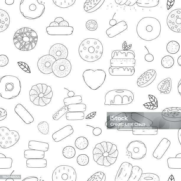 Donuts Pattern Stock Illustration - Download Image Now - Abstract, Bakery, Biting