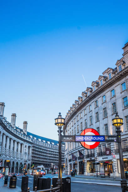 regent street london and tube entrance on piccadilly - urban scene regent street city of westminster inner london imagens e fotografias de stock