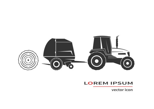 Tractor and round baler Tractor and round baler. Vector illustration hay baler stock illustrations