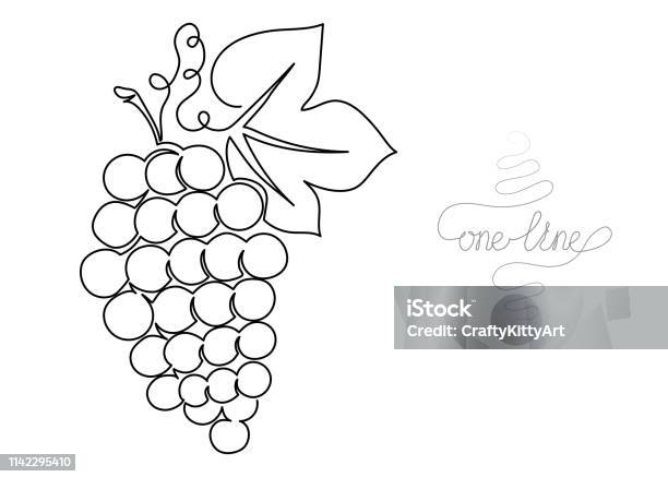 Continuous One Line Art Drawing Grapes Stock Illustration - Download Image Now - Grape, Line Art, Bunch