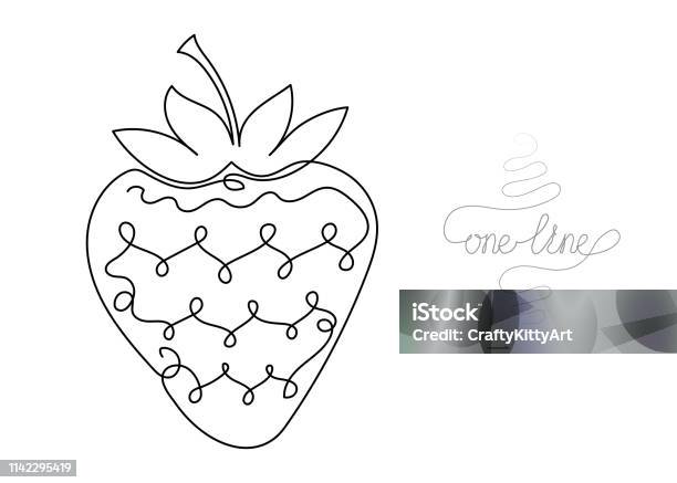 Continuous One Line Art Drawing Strawberry Stock Illustration - Download Image Now - Line Art, Strawberry, Outline