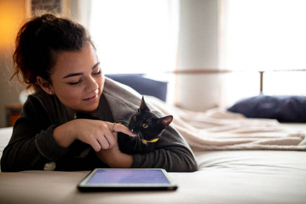 istock Woman in Bed with Cat 1142296732