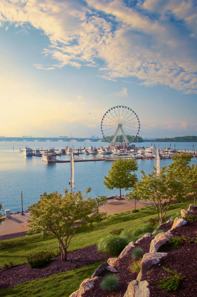 National Harbor Maryland Potomac River Evening view of the pier harbour stock pictures, royalty-free photos & images