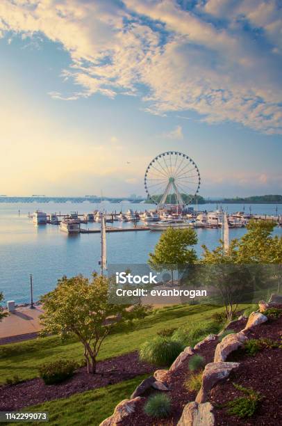 National Harbor Maryland Potomac River Stock Photo - Download Image Now - Maryland - US State, Harbor, National Landmark