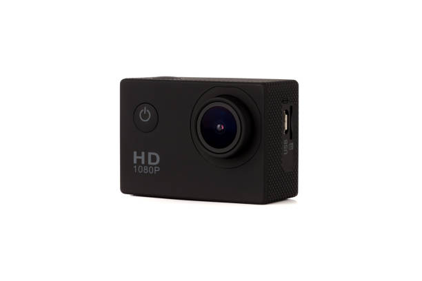 istock Action camera on a white background. Black portable camera close up on a white background. 1142301531