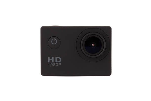 istock Action camera on a white background. Black portable camera close up on a white background. 1142301596