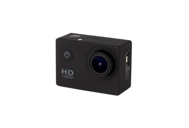 istock Action camera on a white background. Black portable camera close up on a white background. 1142301598