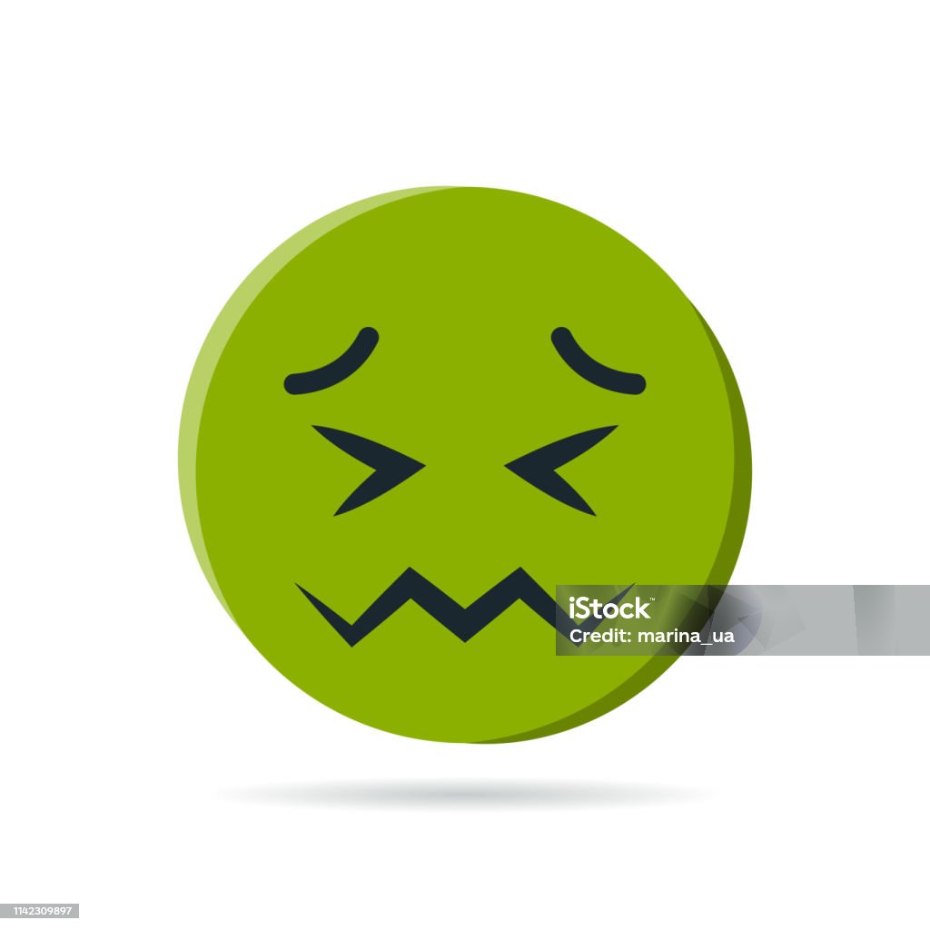 Round yellow emoji in flat style, vector Round green emoji. Simple vector illustration of a nauseated face for chats in flat style Emoticon stock vector