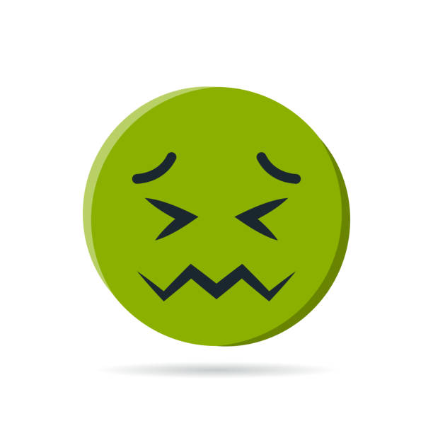 Round yellow emoji in flat style, vector Round green emoji. Simple vector illustration of a nauseated face for chats in flat style disgusted stock illustrations