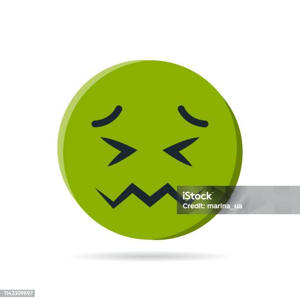 Round Yellow Emoji In Flat Style Vector Stock Illustration - Download Image Now - Emoticon, Illness, Disgust