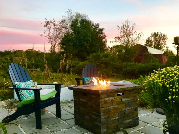 istock Garden patio with barn in background 1142309951