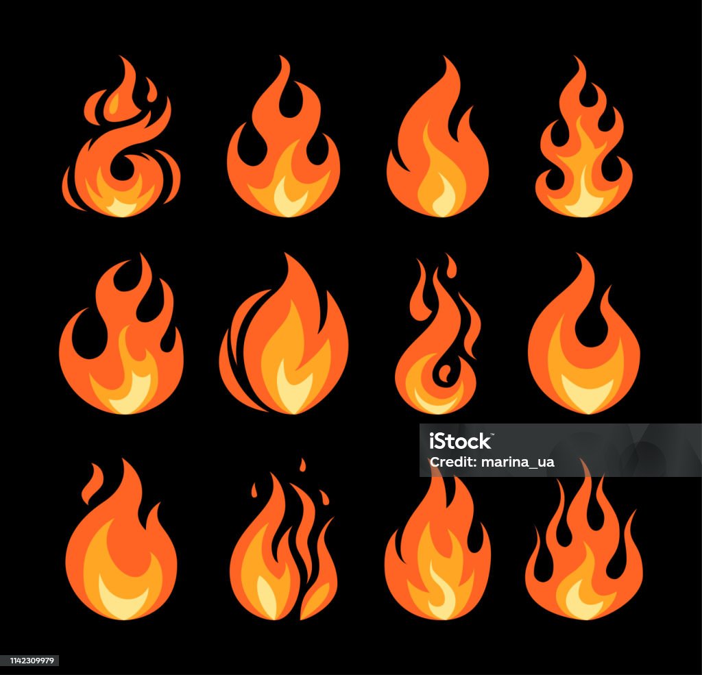 Eenvoudige vector vlam iconen in platte stijl - Royalty-free Vuur vectorkunst