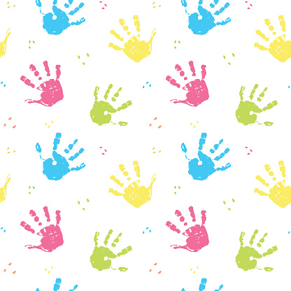 Hand stamp seamless pattern, paint stain background vector illustration.