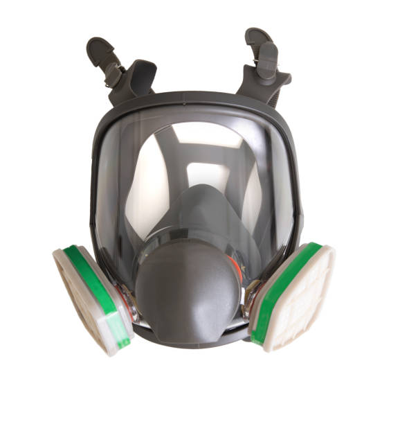 白い背景の大気汚染の保護のためのガスのマスク。 - gas mask mask nobody protection ストックフォトと画像