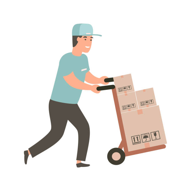 istock Delivery guy pushing a hand truck with purchases. 1142323461