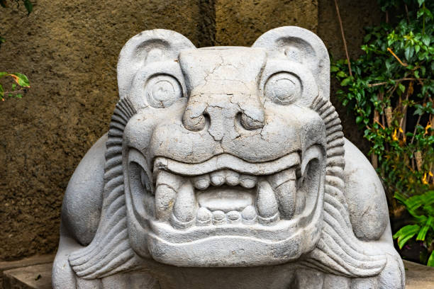 Mexico City, Mexico - 03/17/2017: Statue of the rain god Tlaloc, Tenochtitlan, Anthropology Museum in Mexico City.