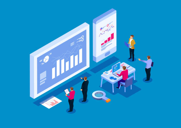 командный анализ бизнес-отчетов, визуальный анализ данных - analyzing chart scrutiny planning stock illustrations