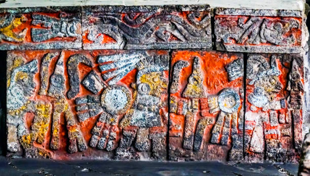 Ancient Carvings Aztec Eagle Warriors Palace Templo Mayor Mexico City Mexico. Great Aztec Temple created from 1325 to 1521