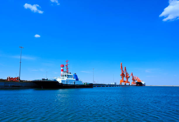 istock Port crane bridge and bulk carrier 1142330348