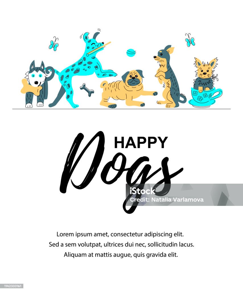 Vector illustration with hand drawn sketch style cute doggies. Vector illustration with hand drawn sketch style cute doggies. Place for text. Banner for pet shop, invitation, dog cafe, show, grooming, flyers. Animal stock vector