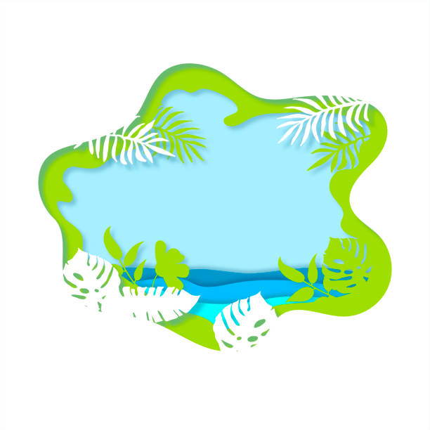 istock Summertime background with tropical leaves and sea. 1142333388