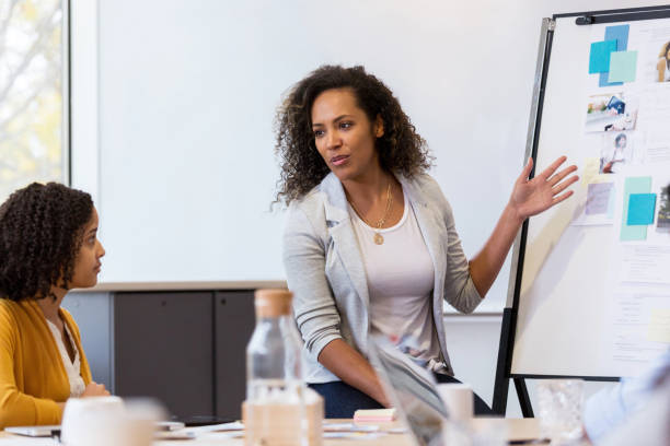 istock Design professional presents ideas to coworkers 1142334359