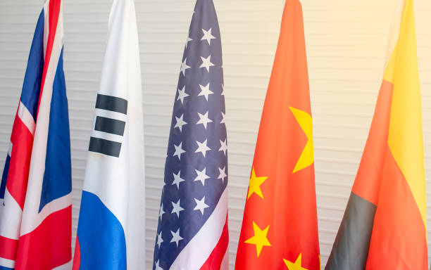 istock Different international flags in the conference or meeting 1142339891
