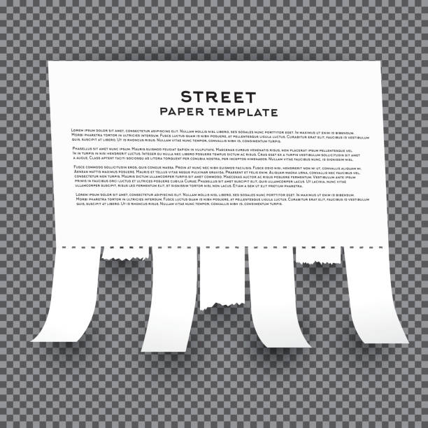 Tear off Stripes of Paper Sheet On Transparent Background. Street Advertisement Template With Copy Space. Vector Illustration.