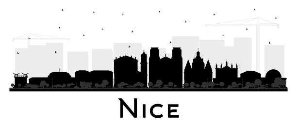 ilustrações, clipart, desenhos animados e ícones de silhueta agradável da skyline da cidade de france com os edifícios pretos isolados no branco. - city of nice illustrations