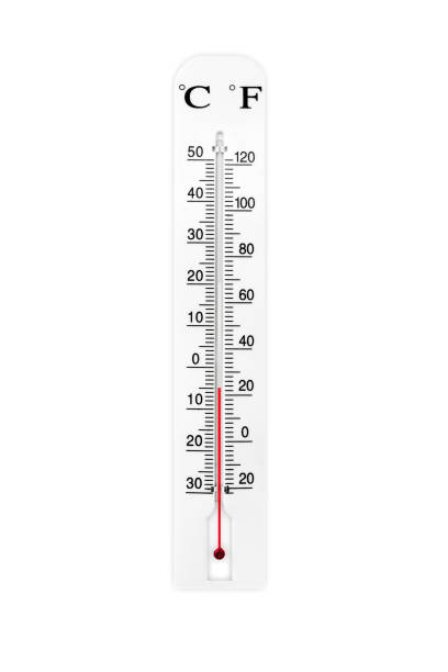 istock Atmospheric plastic meteorology thermometer isolated on white background. Air temperature minus 5 degrees celsius 1142351173