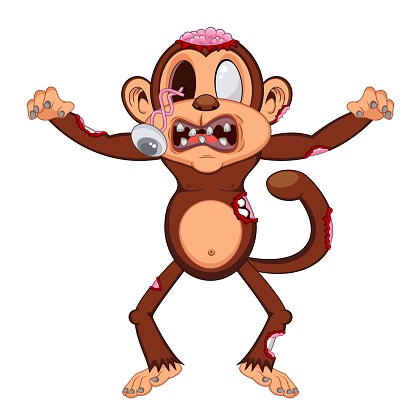 Spooky Zombie Monkey Cartoon - full color