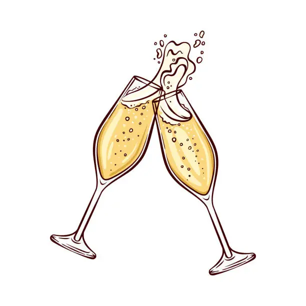 Vector illustration of Vector illustration of two wineglasses with champagne in sketch style.