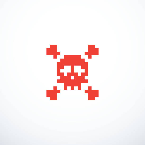 ilustrações de stock, clip art, desenhos animados e ícones de vector pixel skull icon - pirate corsair cartoon danger