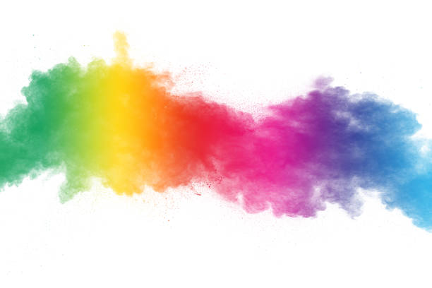 istock Colorful powder explosion on white background. Abstract pastel color dust particles splash. 1142359263