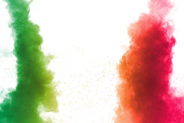 istock Colorful powder explosion on white background. Abstract pastel color dust particles splash. 1142359272