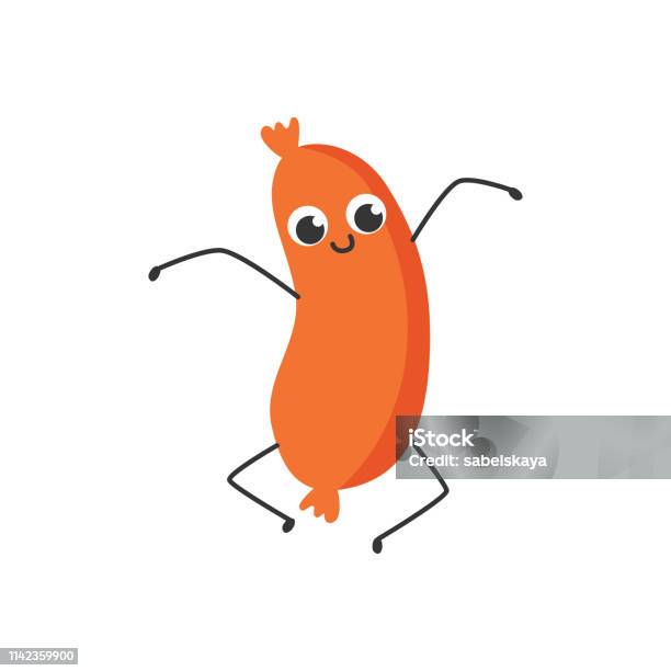 Vector Funny Sausage Character Jumping Having Fun Stock Illustration - Download Image Now - American Culture, Barbecue - Meal, Barbecue Grill