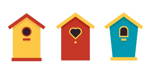 Vector illustration of Birdhouses. Set of color icons in flat style. Vector illustration.