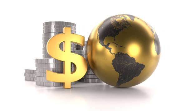 istock Globe with a Pile of Coins and Dollar Symbol 1142364142