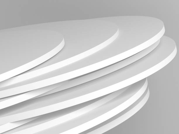 istock Pile of random shifted white discs, abstract 1142365608