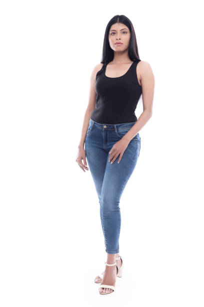 Indian Young lady with blue jeans and black camisole