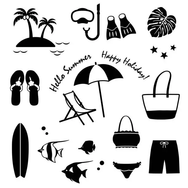 Vector illustration of Tropical summer vacation icon set