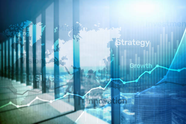 istock Business abstract background double exposure graph, chart and diagram. World wide map and. Global business and financial trading concept. 1142385103