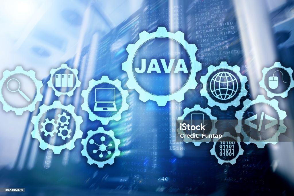Java Programming Concept Virtual Machine On Server Room Background ...