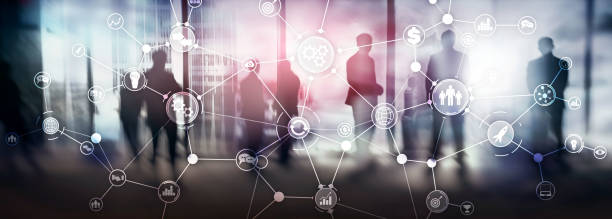 istock Business process structure industrial workflow diagram automation innovation concept on virtual screen mixed media. 1142386329